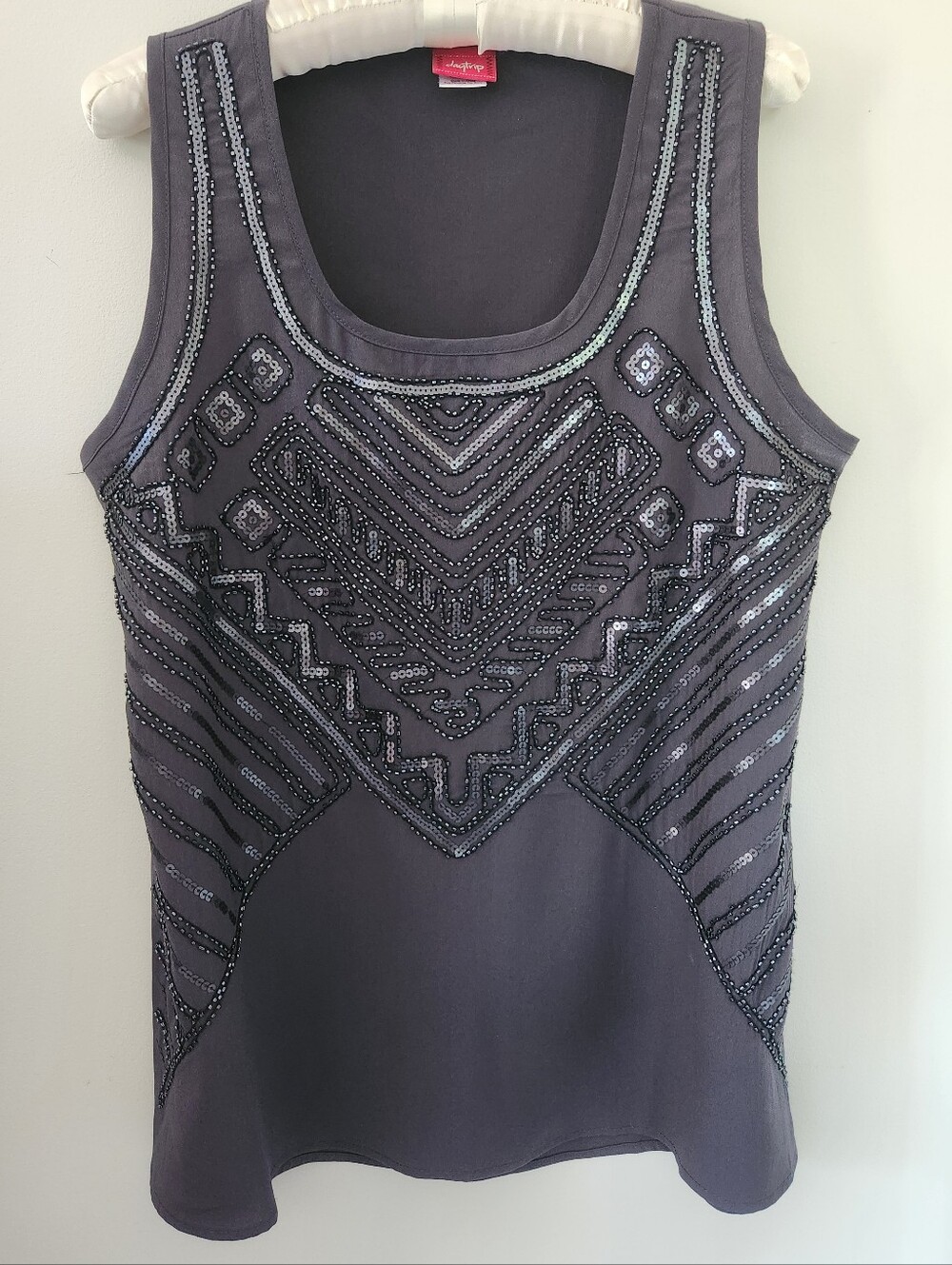DayTrip Embellished Beaded Charcoal Sleeveless Top